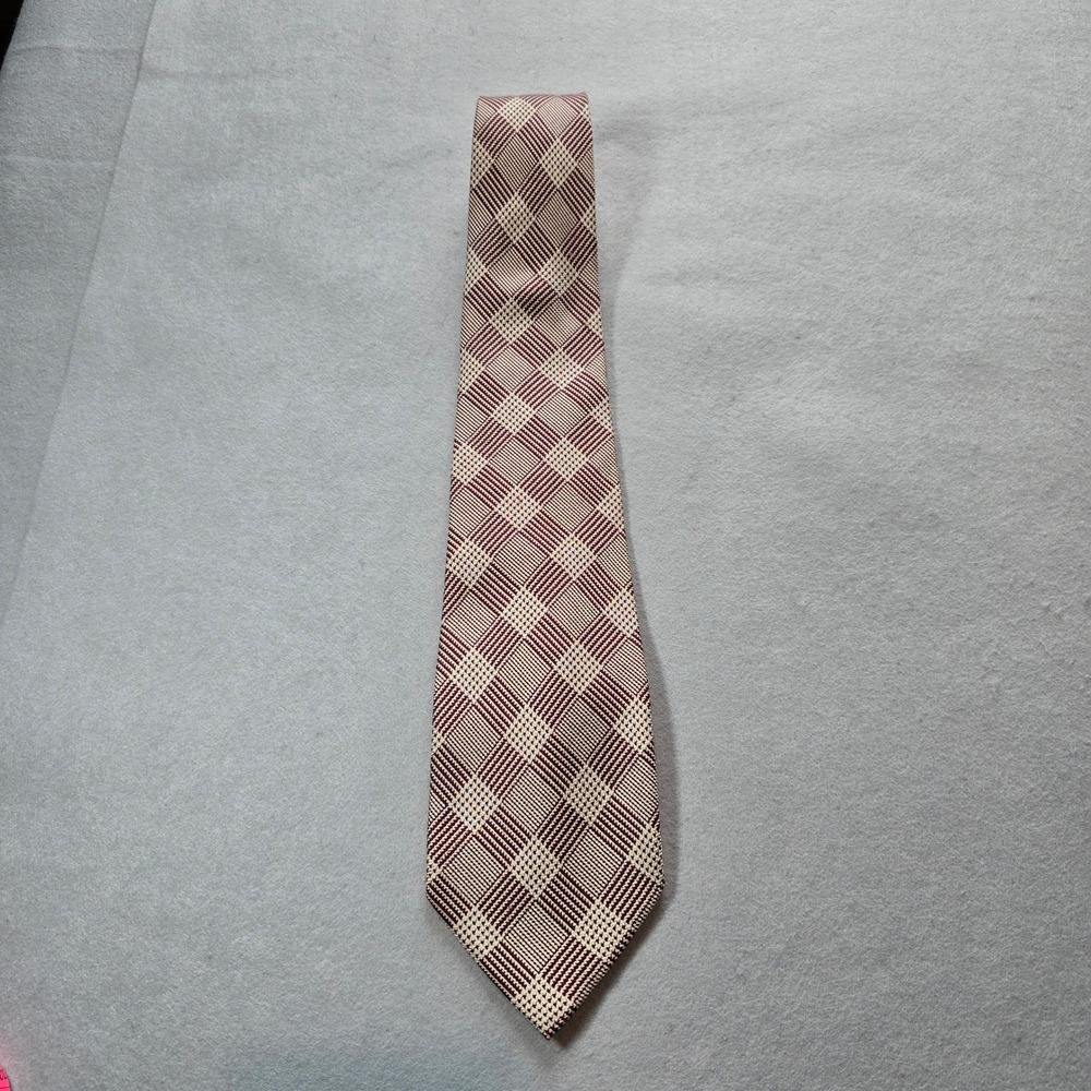 Todays Man Silk Tie Burgundy Tan Geometric Check Plaid Made in Italy Men Necktie